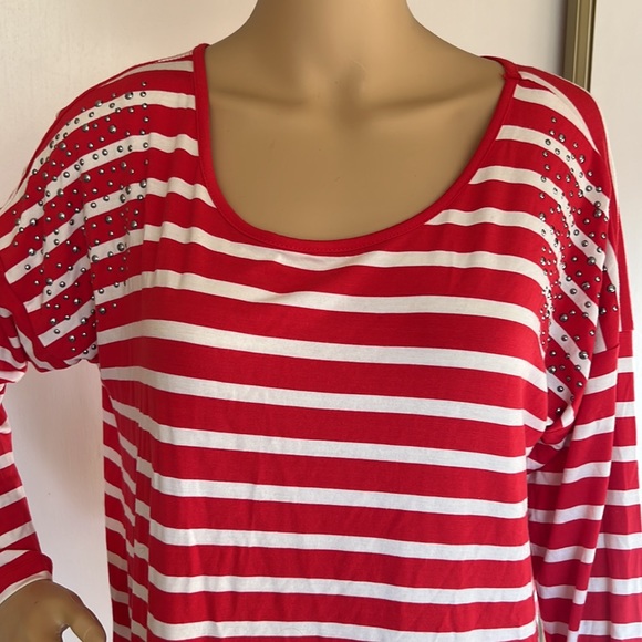 Red and white striped long sleeve top with silver studs - Picture 2 of 7